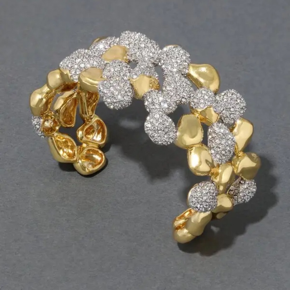 Alexis Bittar Gold and Crystal Pavé Linked Open Cuff Braceletz - Picture 2 of 13